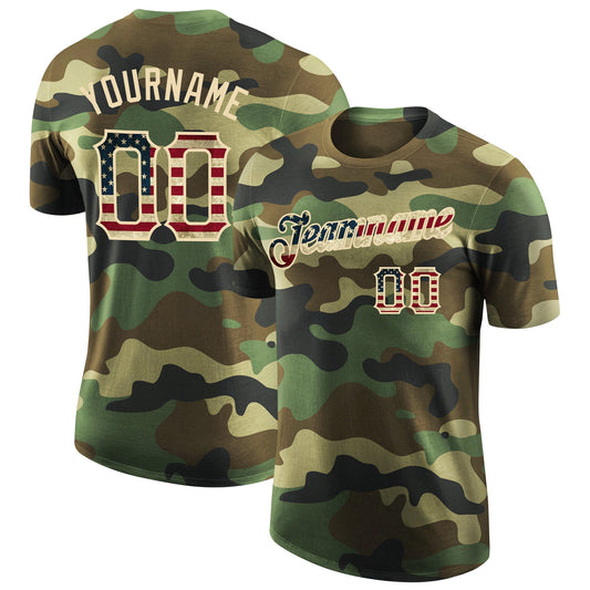 Custom Camo Vintage USA Flag-City Cream Performance Salute To Service T-Shirt - Main View