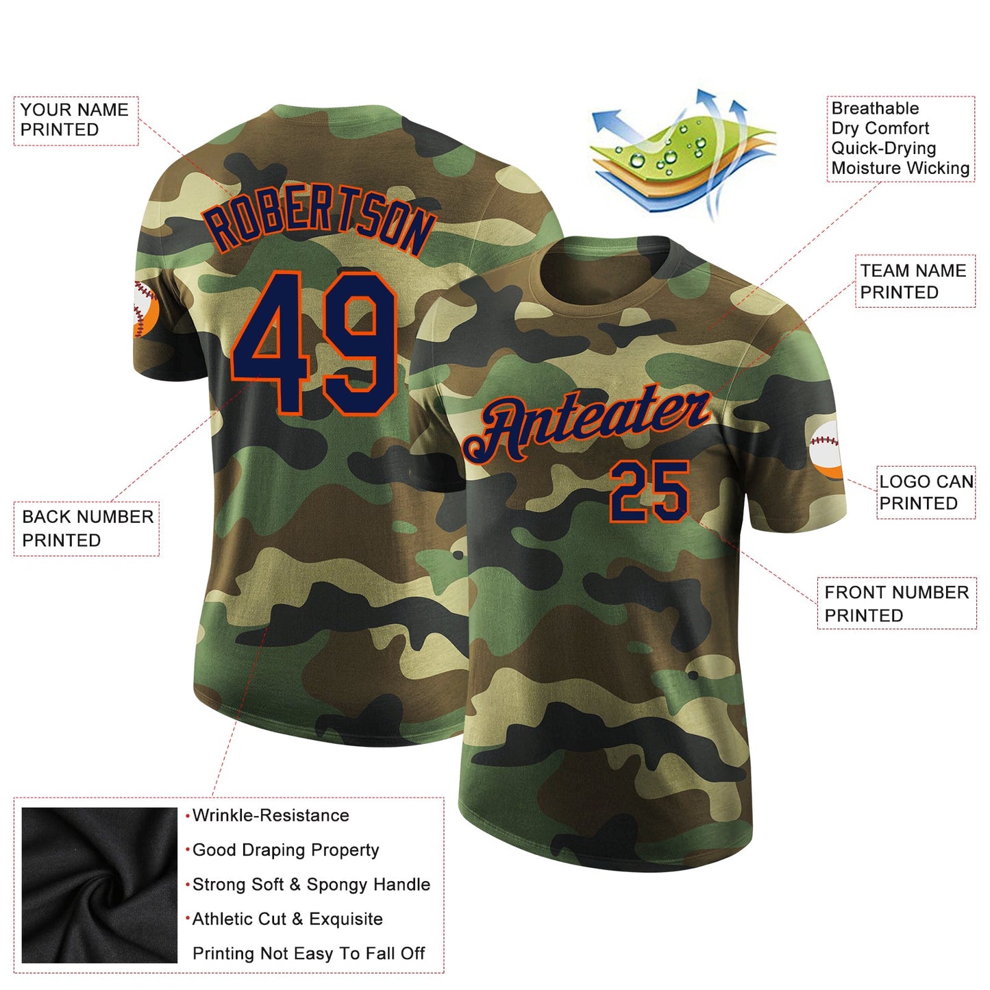 Custom Camo Navy-Orange Performance Salute To Service T-Shirt view 2