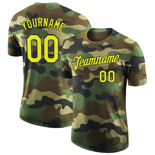 Custom Camo Neon Yellow-Black Performance Salute To Service T-Shirt - Main View