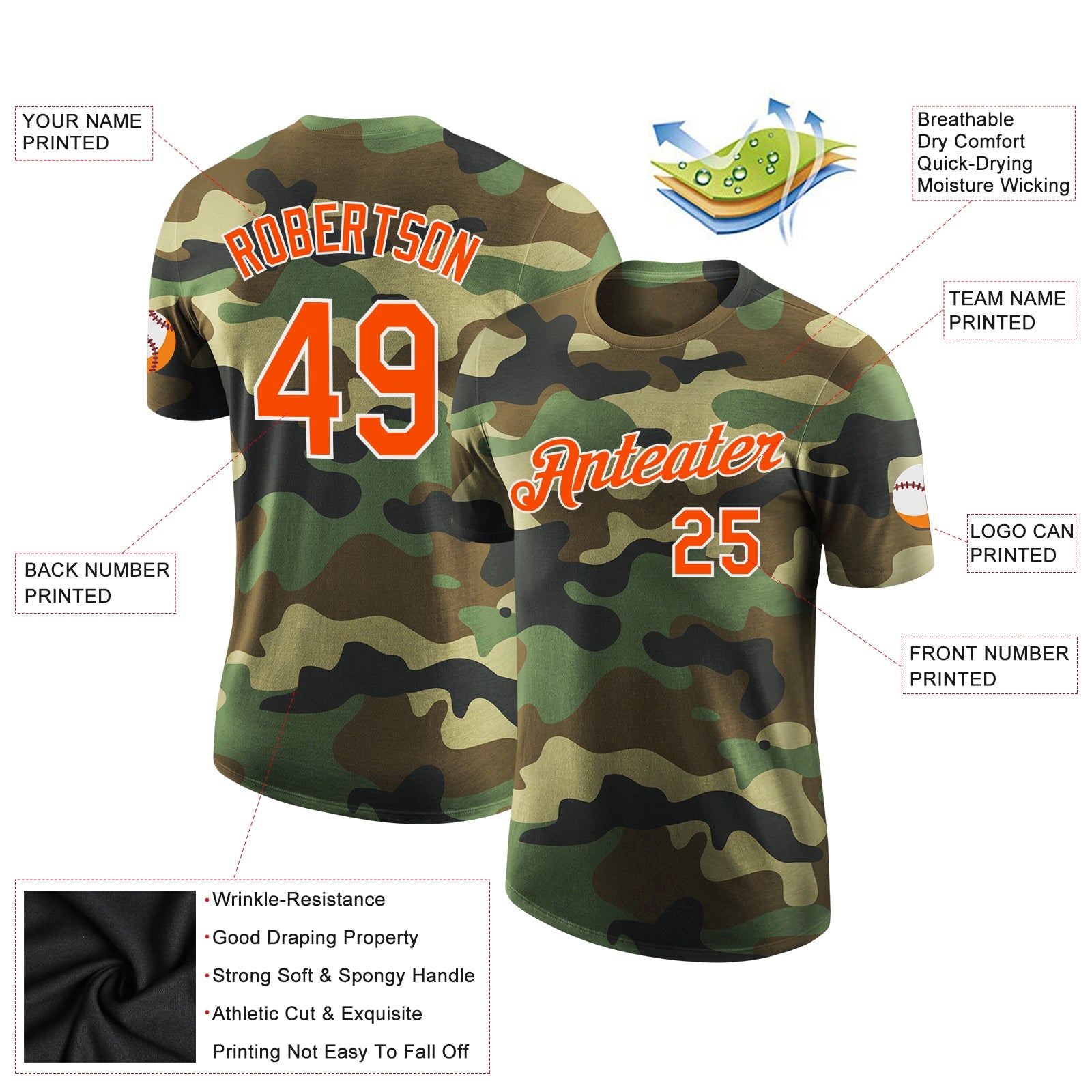 Custom Camo Orange-White Performance Salute To Service T-Shirt view 2