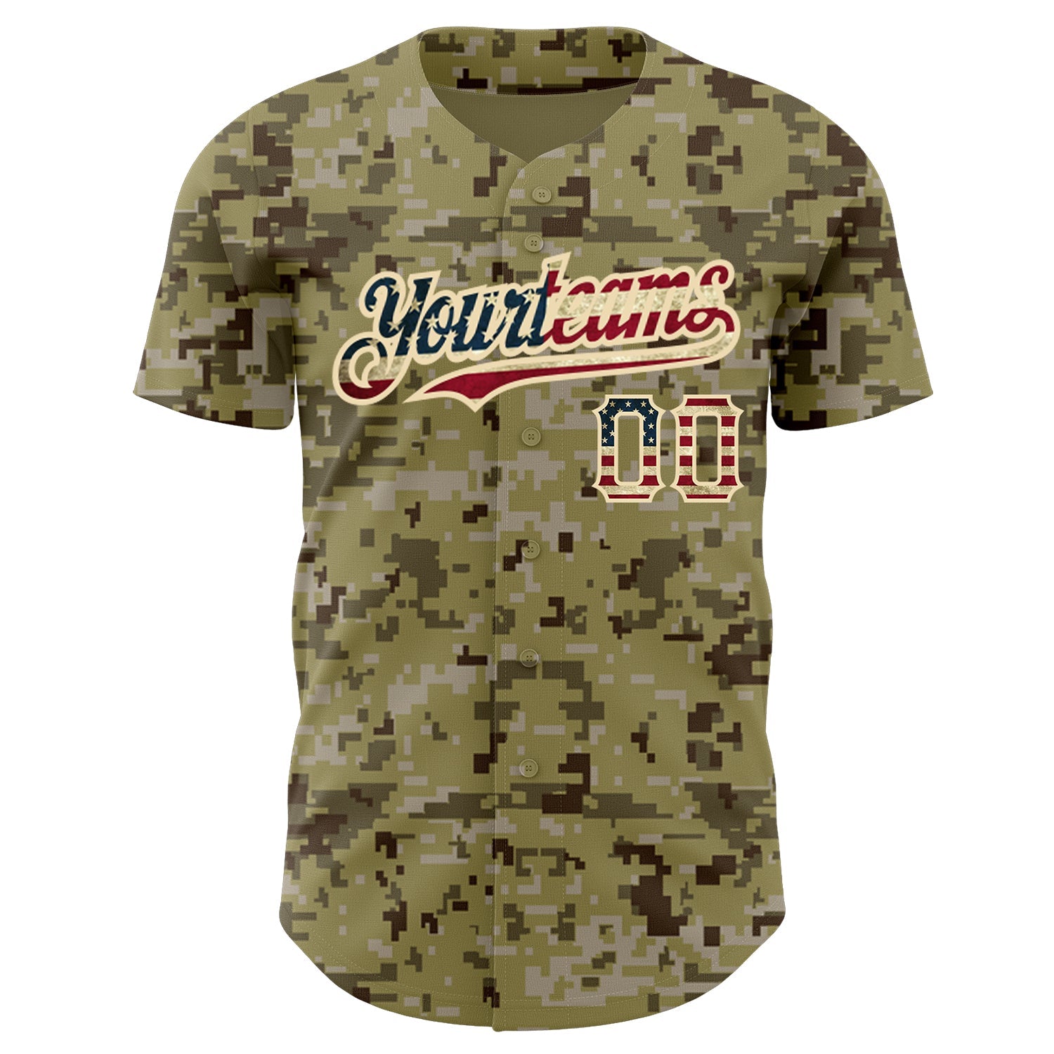 Custom Camo Vintage USA Flag-City Cream Authentic Salute To Service Baseball Jersey view 2