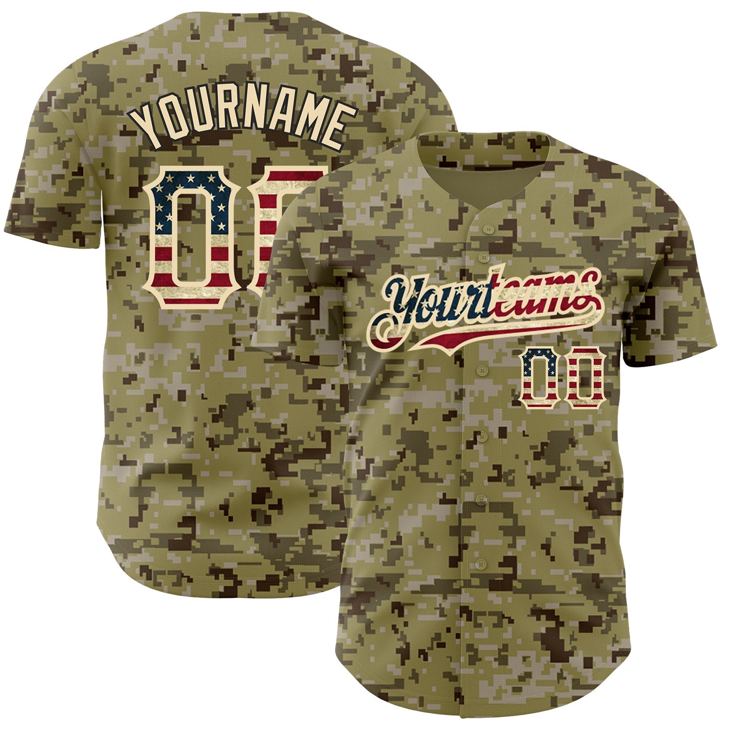 Custom Camo Vintage USA Flag-City Cream Authentic Salute To Service Baseball Jersey - Main View
