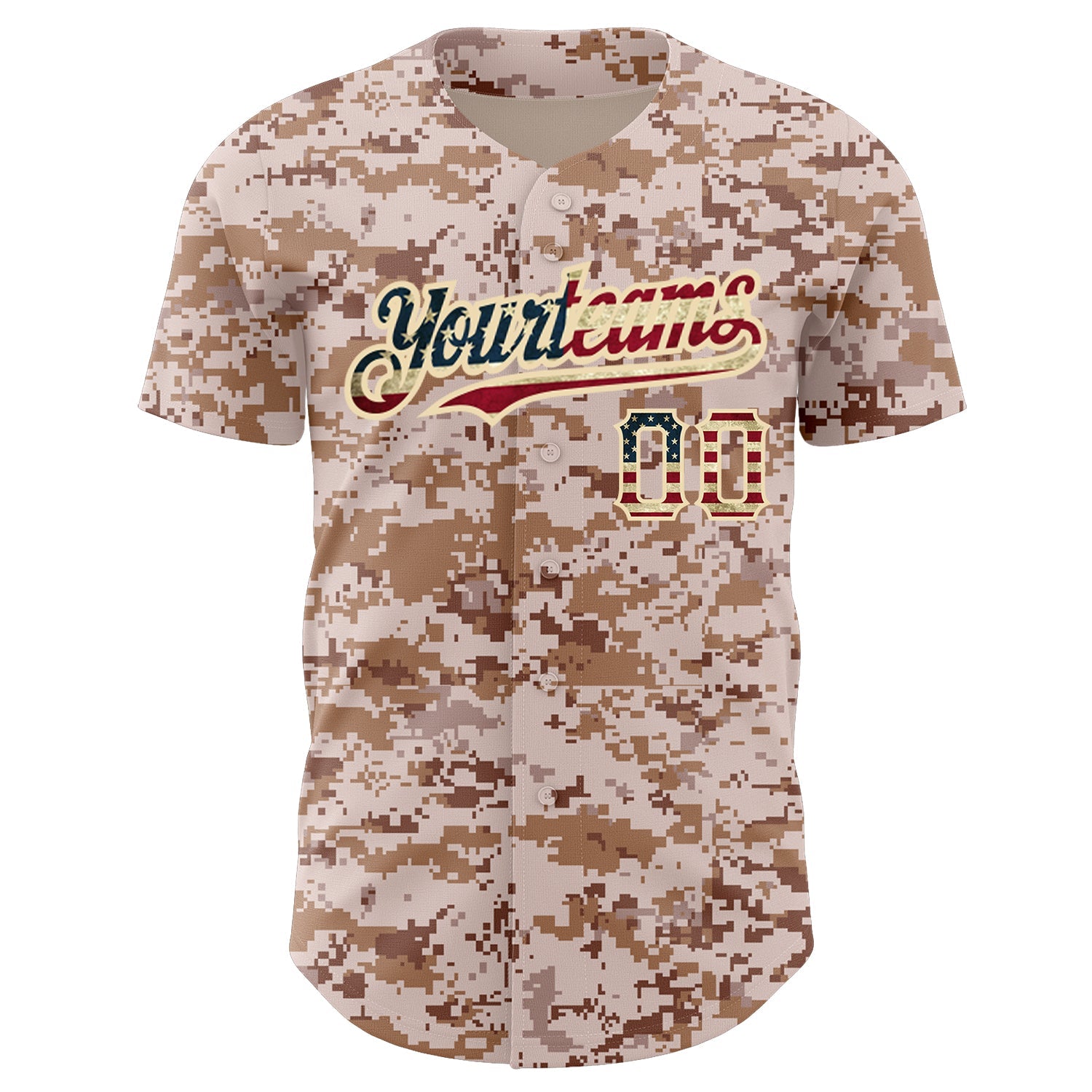 Custom Camo Vintage USA Flag-City Cream Authentic Salute To Service Baseball Jersey view 2