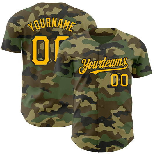 Custom Camo Gold-Black Authentic Salute To Service Baseball Jersey - Main View