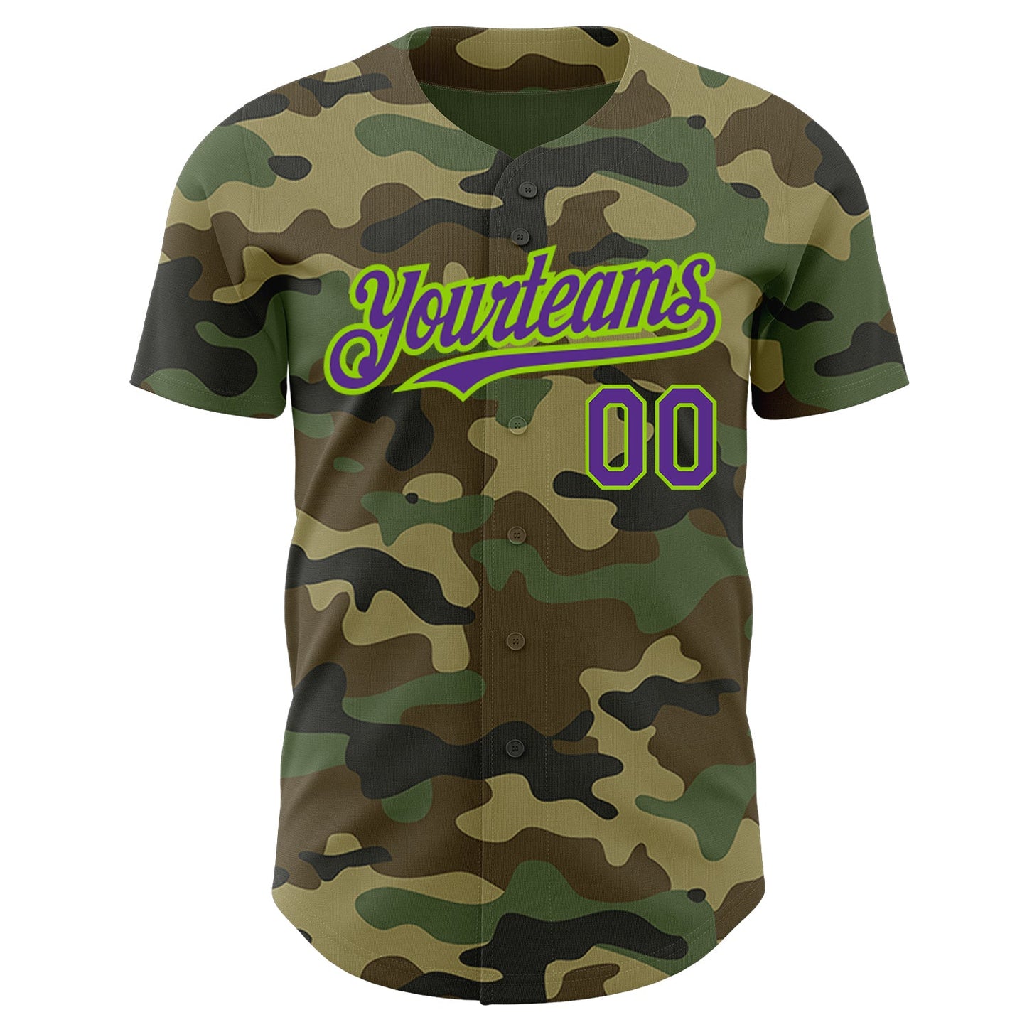 Custom Camo Purple-Neon Green Authentic Salute To Service Baseball Jersey view 2