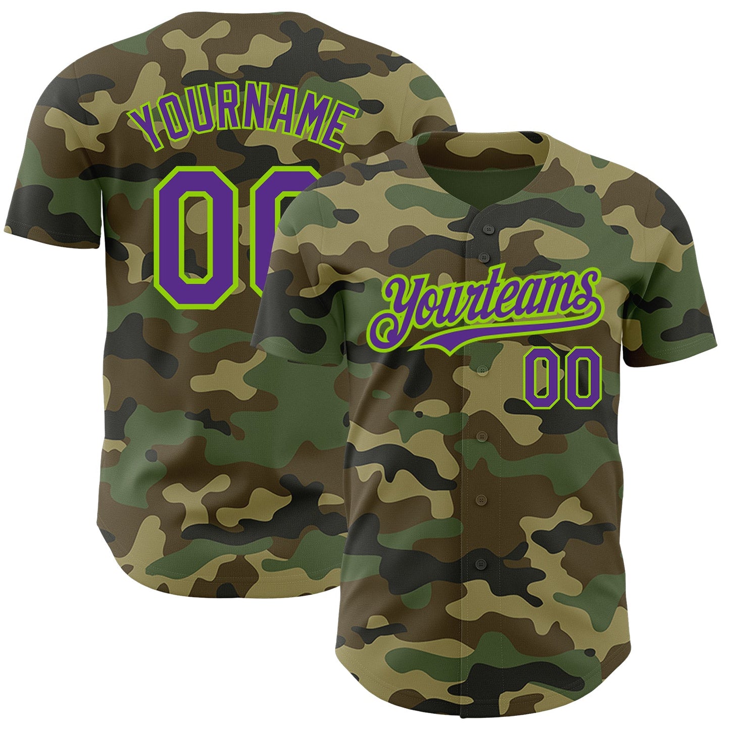 Custom Camo Purple-Neon Green Authentic Salute To Service Baseball Jersey - Main View