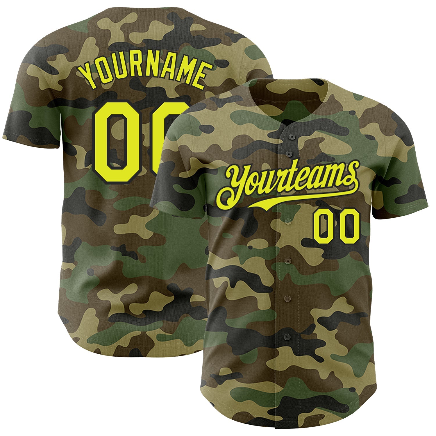 Custom Camo Neon Yellow-Black Authentic Salute To Service Baseball Jersey - Main View