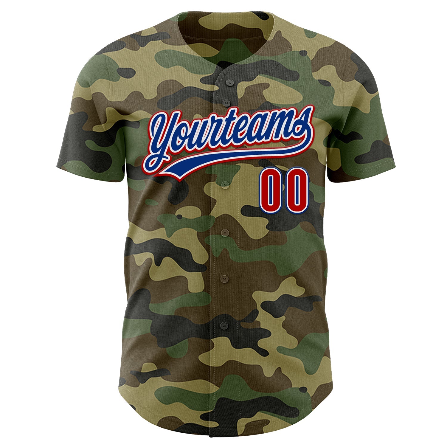 Custom Camo Red-Royal Authentic Salute To Service Baseball Jersey view 2