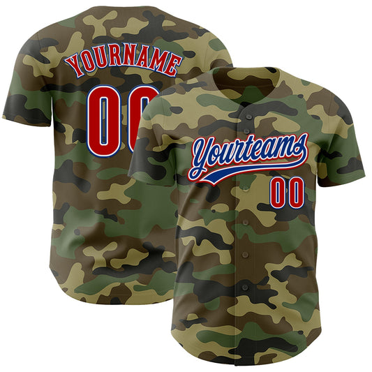 Custom Camo Red-Royal Authentic Salute To Service Baseball Jersey - Main View
