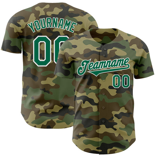Custom Camo Kelly Green-White Authentic Salute To Service Baseball Jersey - Main View