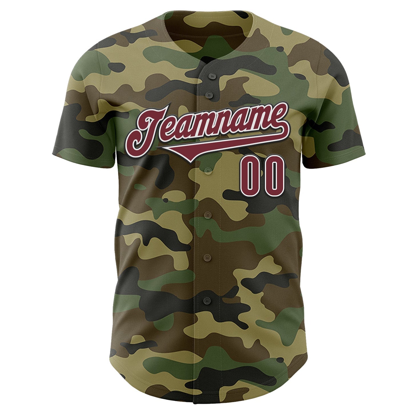 Custom Camo Burgundy-Black Authentic Salute To Service Baseball Jersey view 2
