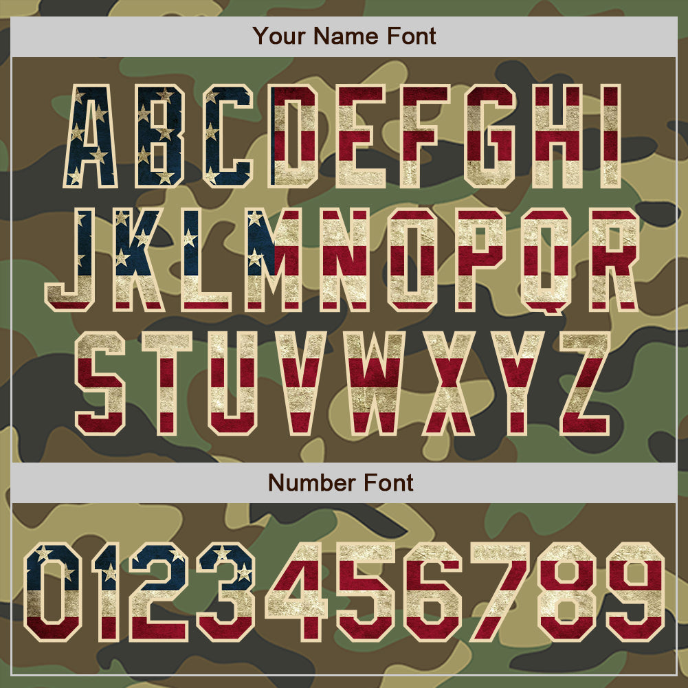 Custom Camo Vintage USA Flag-Cream Authentic Salute To Service Baseball Jersey view 4