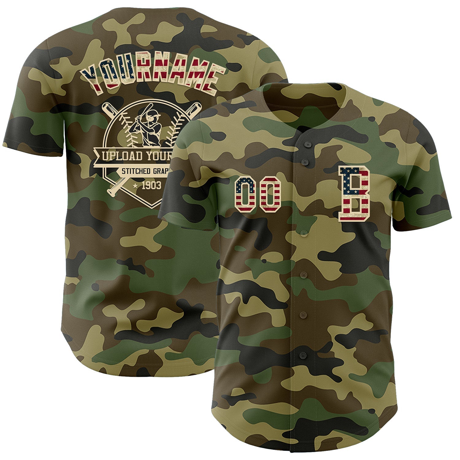 Custom Camo Vintage USA Flag-Cream Authentic Salute To Service Baseball Jersey view 5