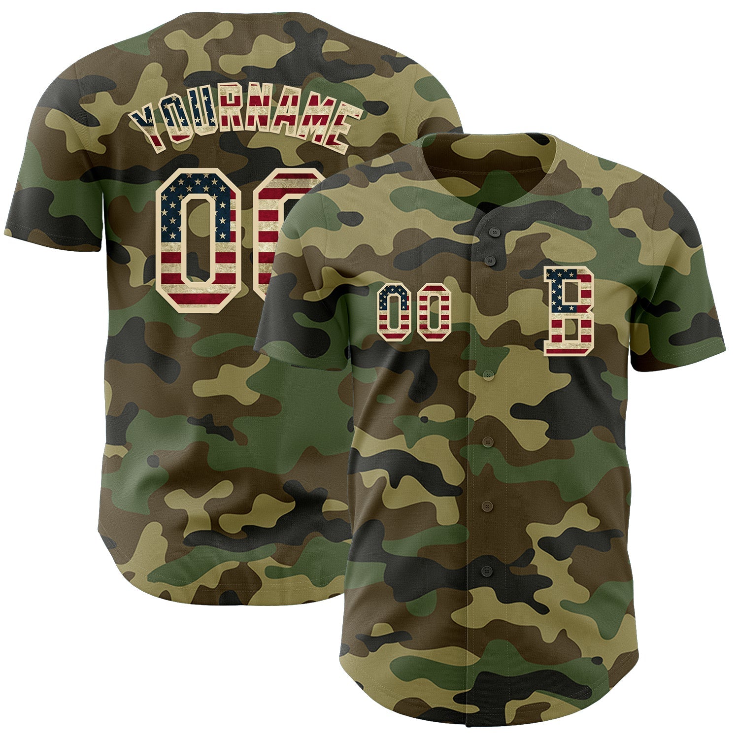 Custom Camo Vintage USA Flag-Cream Authentic Salute To Service Baseball Jersey - Main View