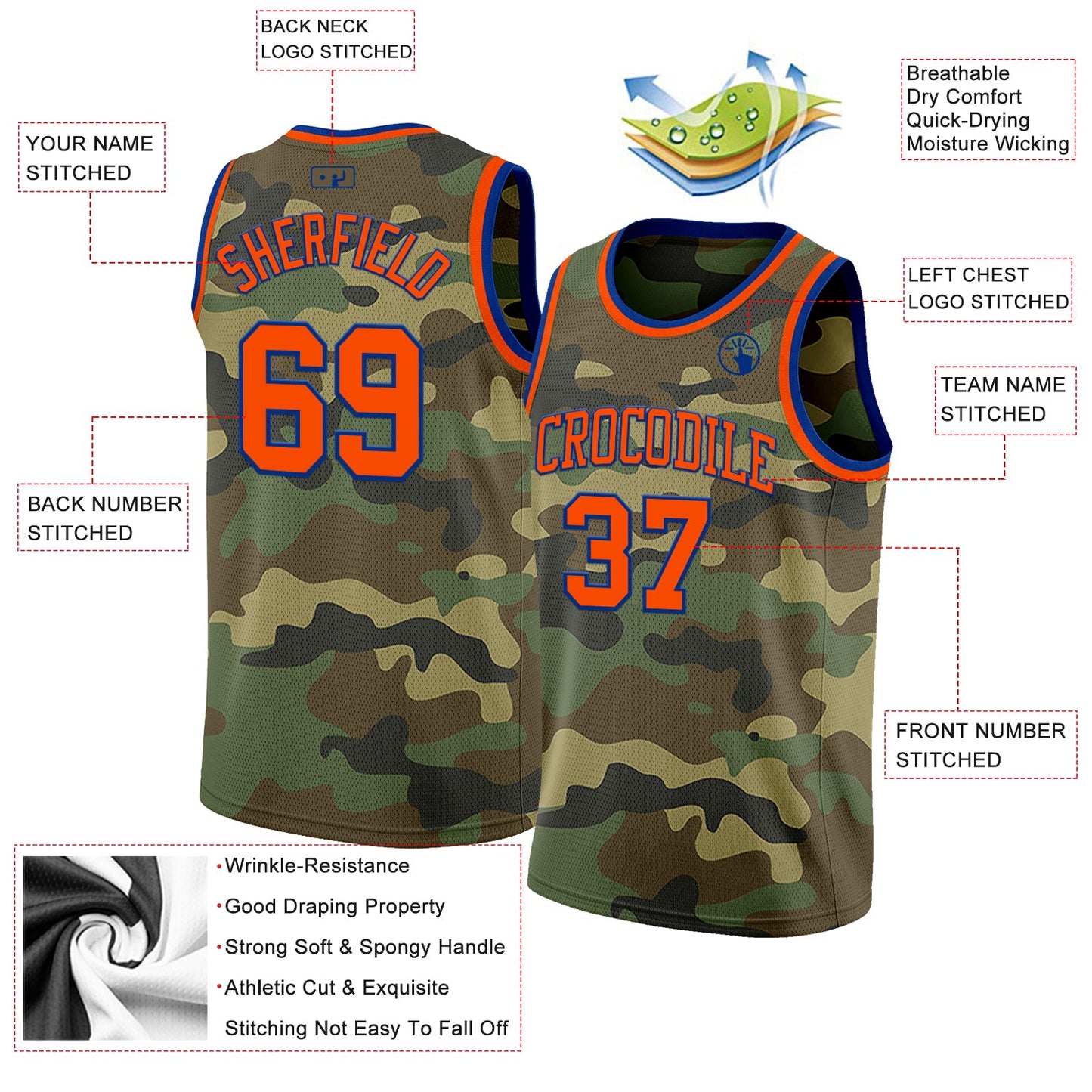 Custom Camo Orange-Royal Authentic Salute To Service Basketball Jersey view 2