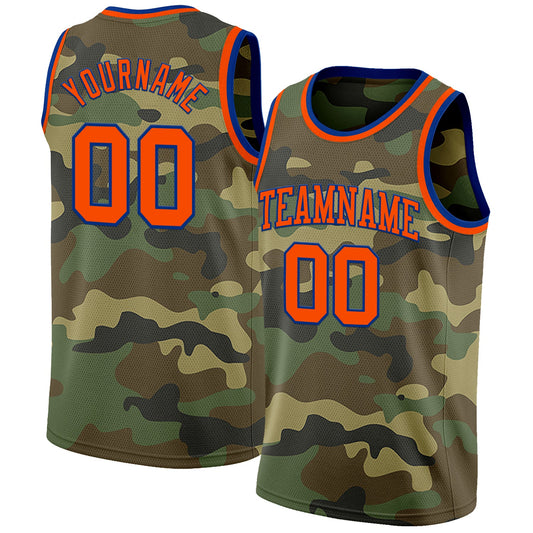 Custom Camo Orange-Royal Authentic Salute To Service Basketball Jersey - Main View