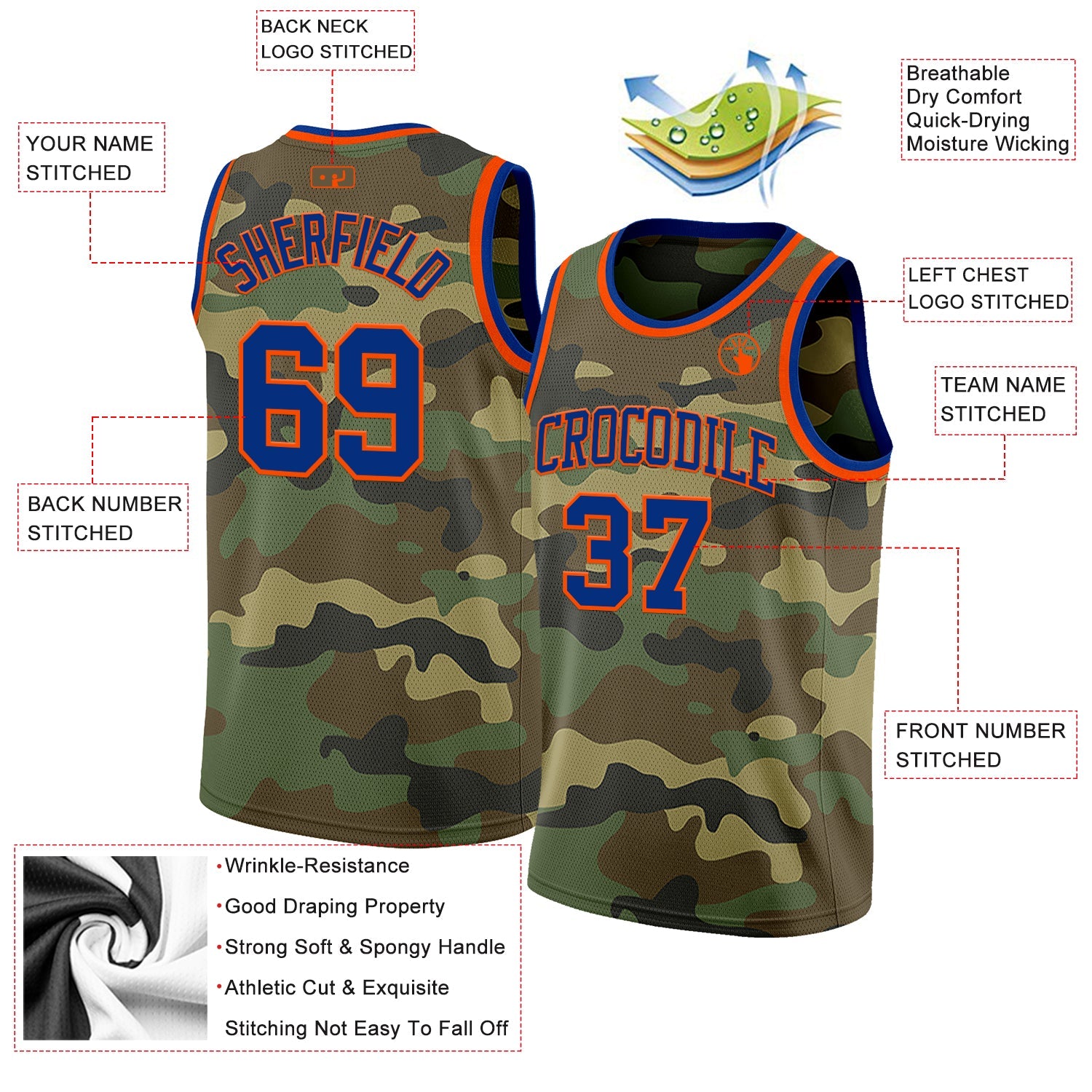 Custom Camo Royal-Orange Authentic Salute To Service Basketball Jersey view 2