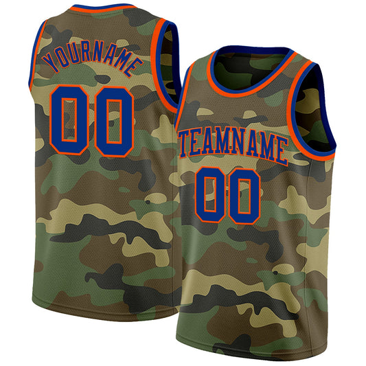 Custom Camo Royal-Orange Authentic Salute To Service Basketball Jersey - Main View