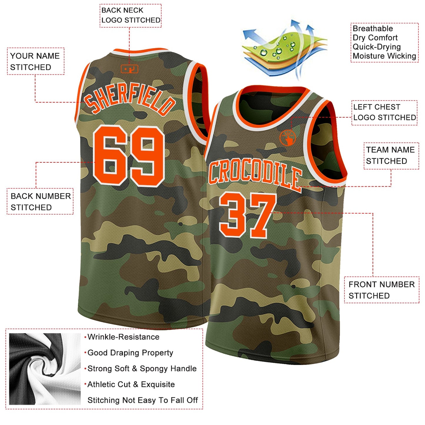 Custom Camo Orange-White Authentic Salute To Service Basketball Jersey view 2