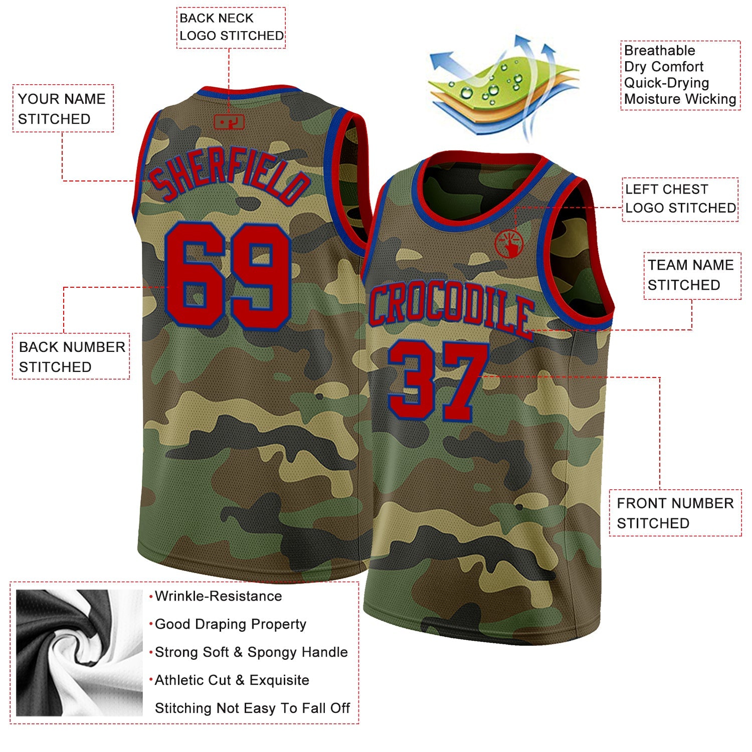 Custom Camo Red-Royal Authentic Salute To Service Basketball Jersey view 2