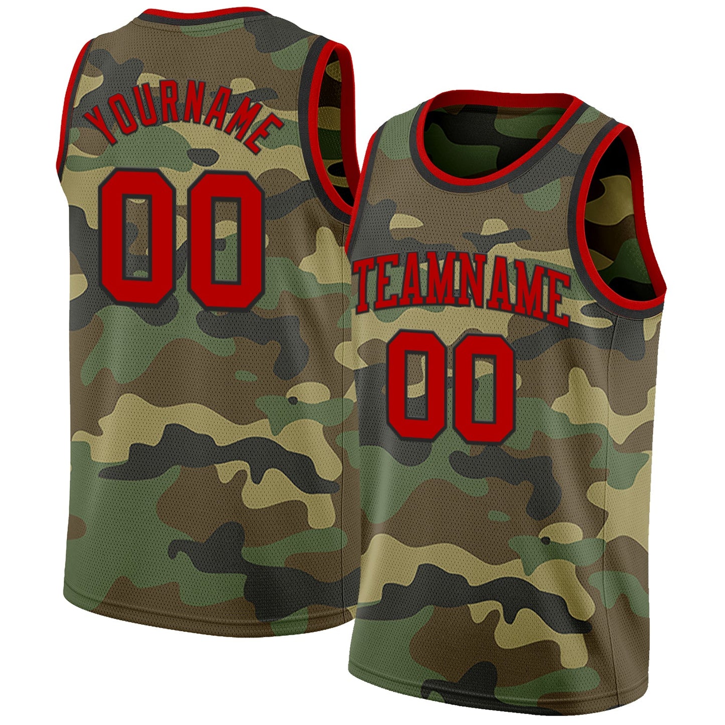 Custom Camo Red-Black Authentic Salute To Service Basketball Jersey - Main View
