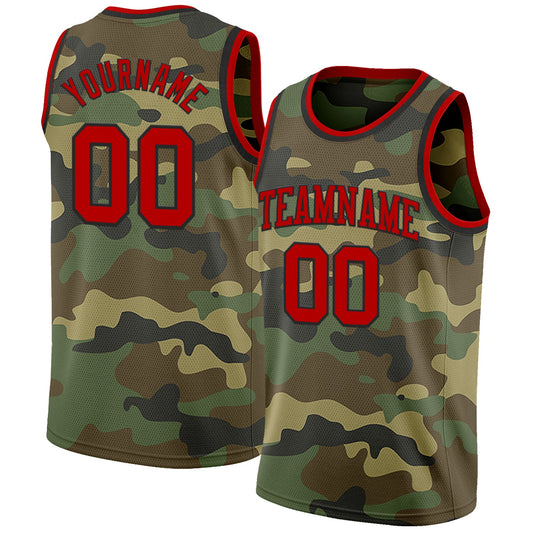 Custom Camo Red-Black Authentic Salute To Service Basketball Jersey - Main View