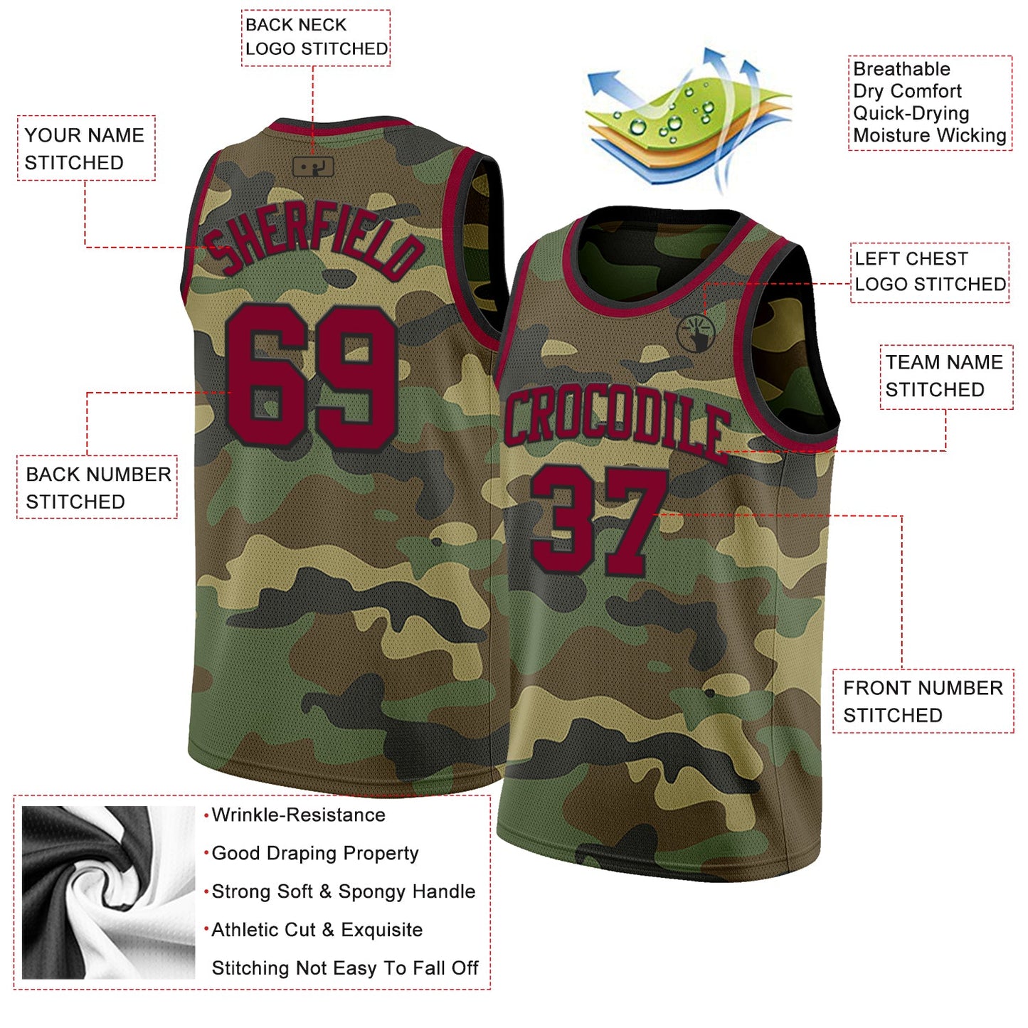 Custom Camo Maroon-Black Authentic Salute To Service Basketball Jersey view 2