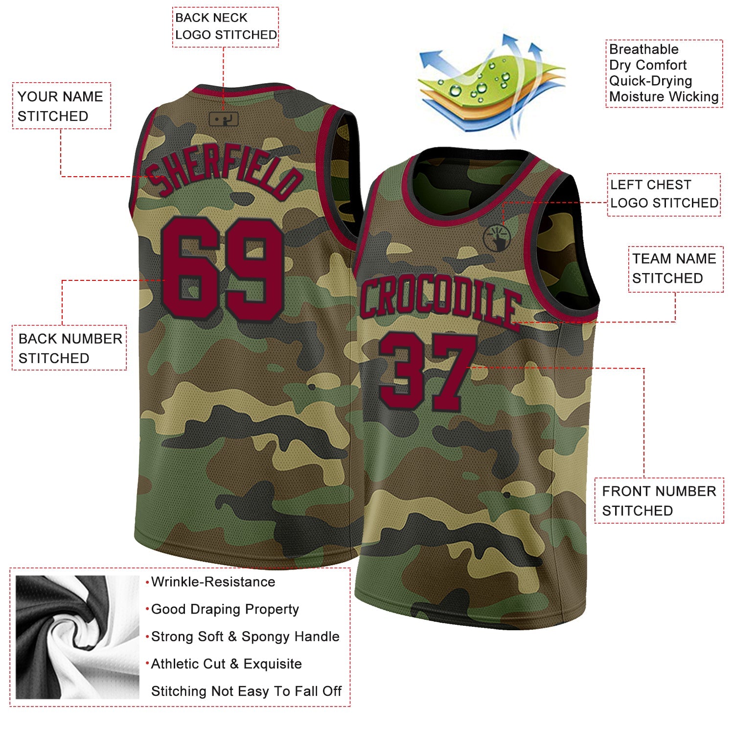 Custom Camo Maroon-Black Authentic Salute To Service Basketball Jersey view 2
