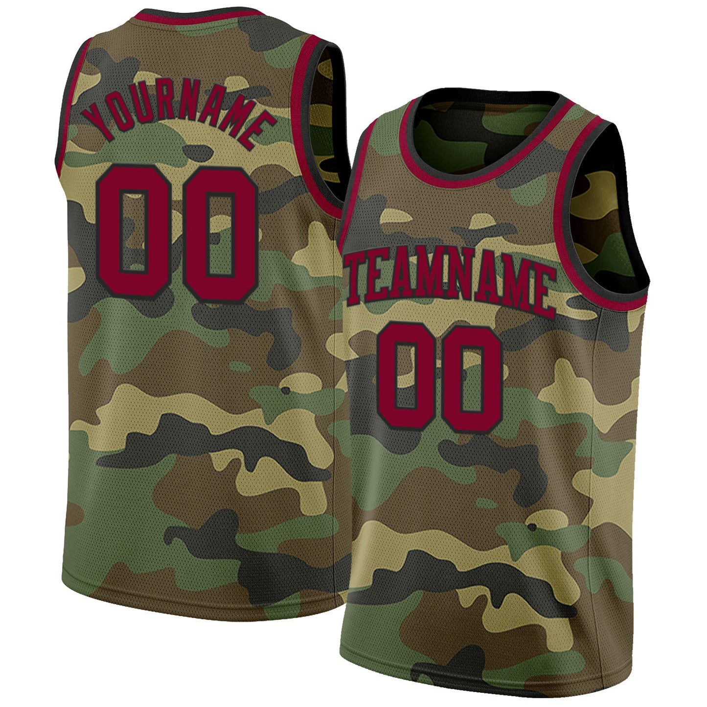 Custom Camo Maroon-Black Authentic Salute To Service Basketball Jersey - Main View