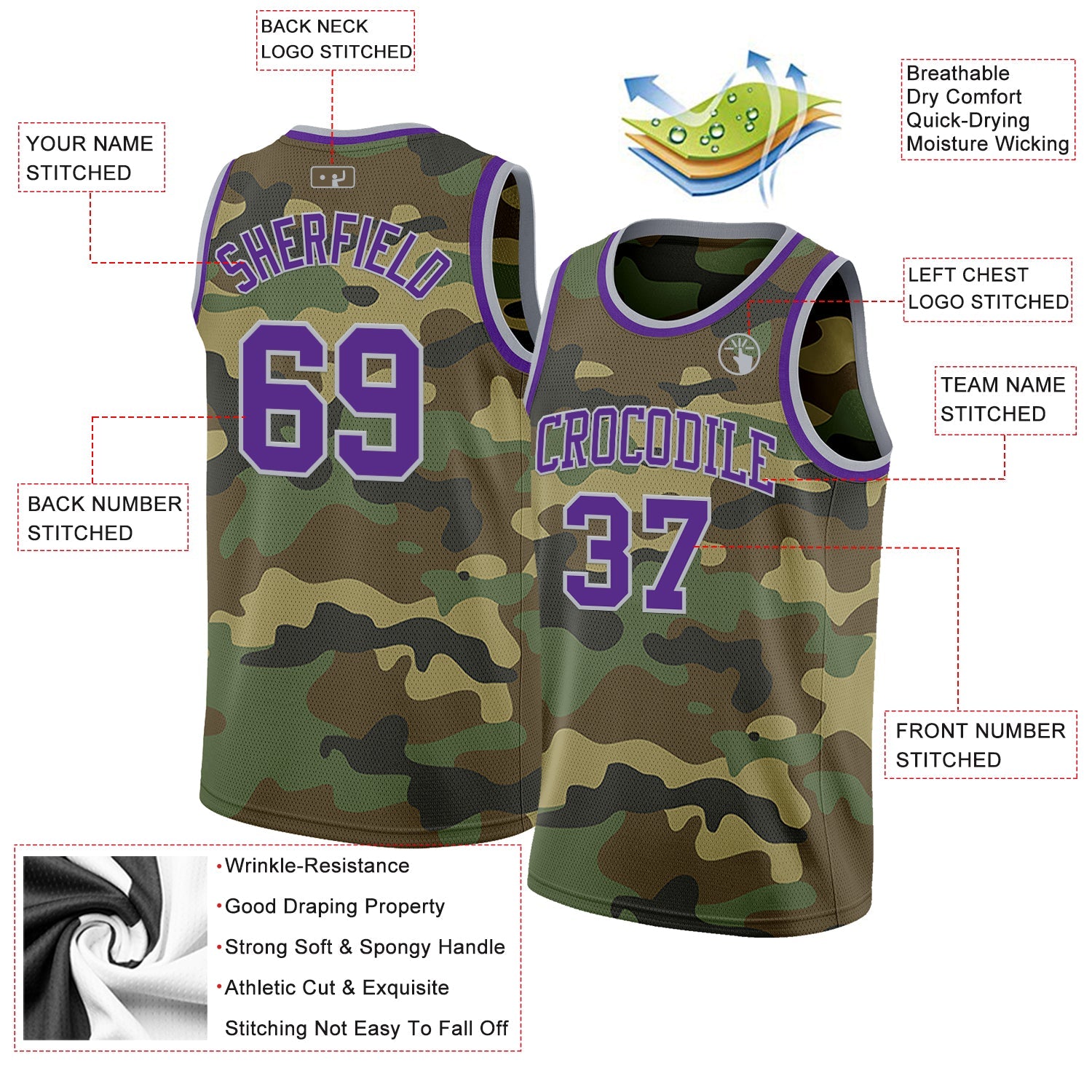 Custom Camo Purple-Gray Authentic Salute To Service Basketball Jersey view 2