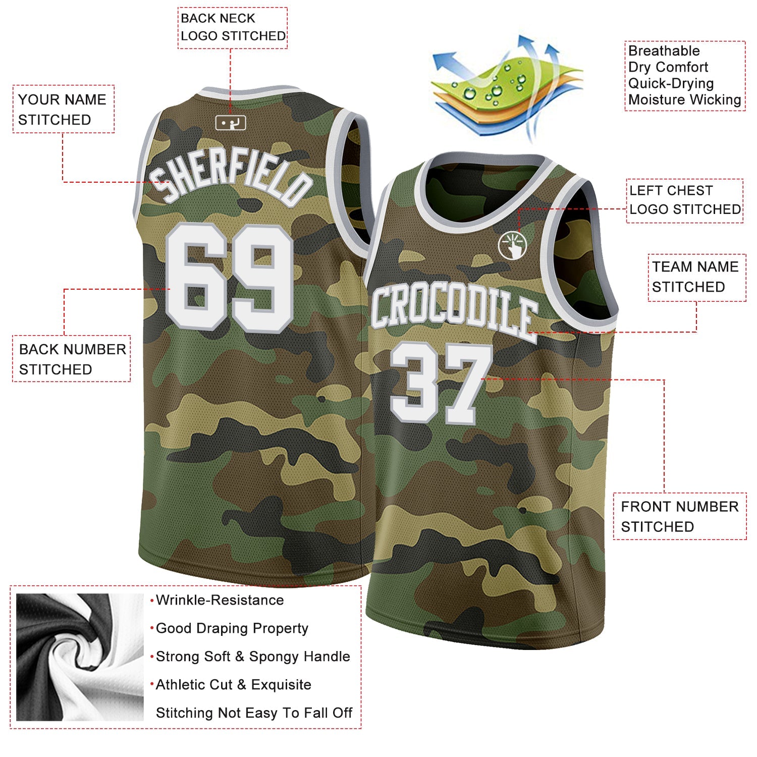 Custom Camo White-Gray Authentic Salute To Service Basketball Jersey view 2