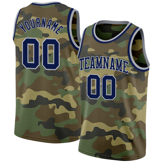 Custom Camo Navy-Gray Authentic Salute To Service Basketball Jersey - Main View