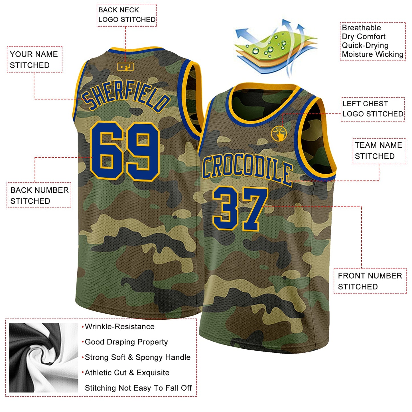 Custom Camo Royal-Gold Authentic Salute To Service Basketball Jersey view 2