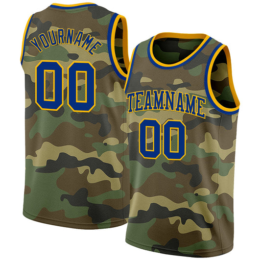 Custom Camo Royal-Gold Authentic Salute To Service Basketball Jersey - Main View