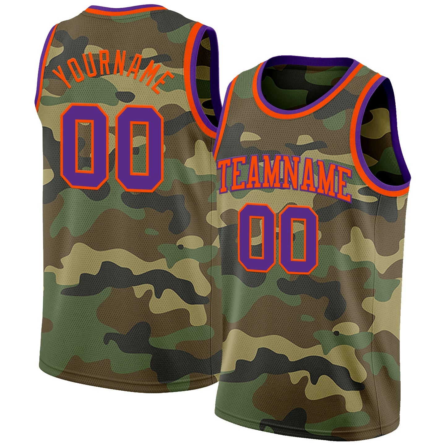 Custom Camo Purple-Orange Authentic Salute To Service Basketball Jersey - Main View