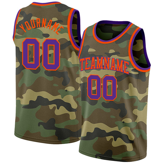 Custom Camo Purple-Orange Authentic Salute To Service Basketball Jersey - Main View