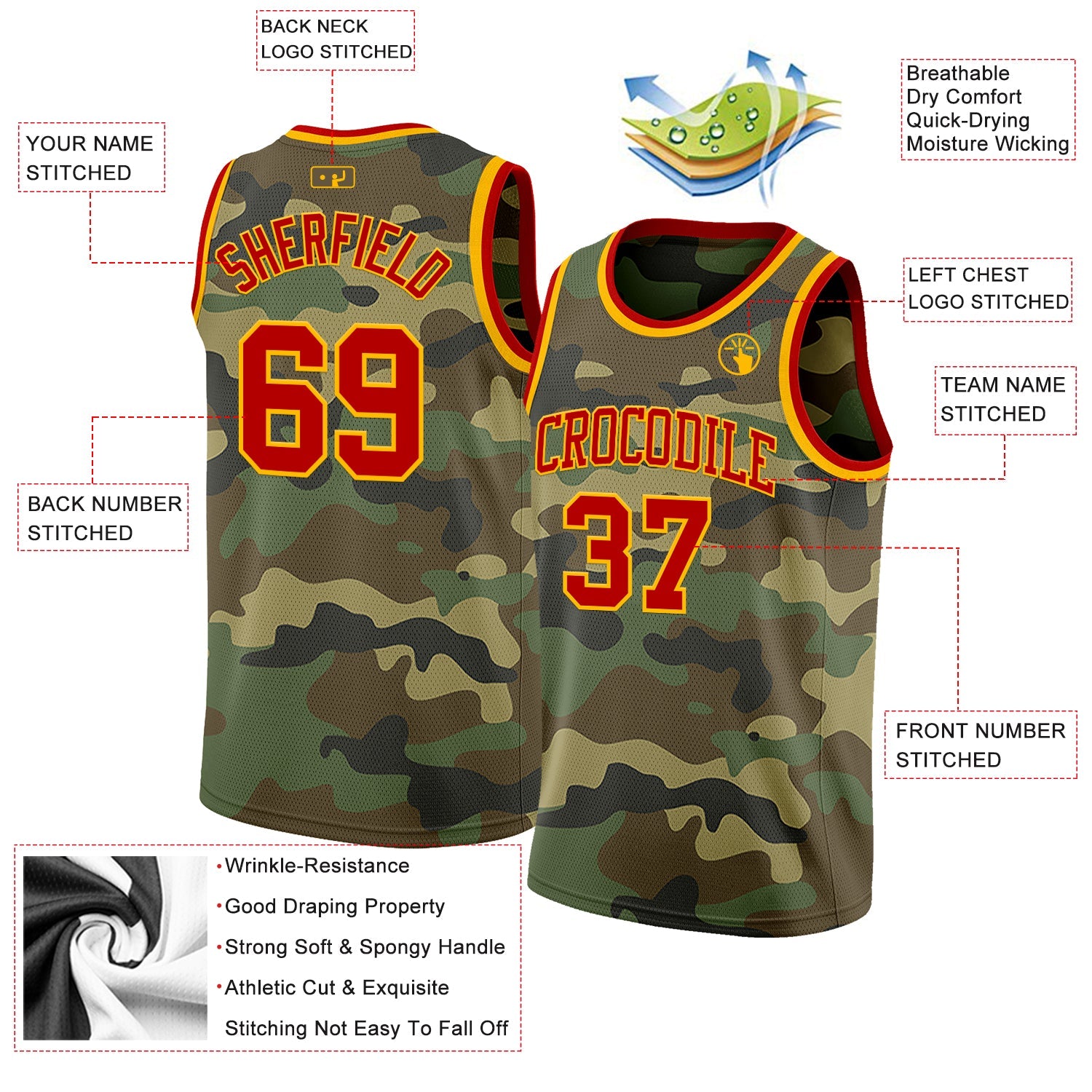 Custom Camo Red-Gold Authentic Salute To Service Basketball Jersey view 2