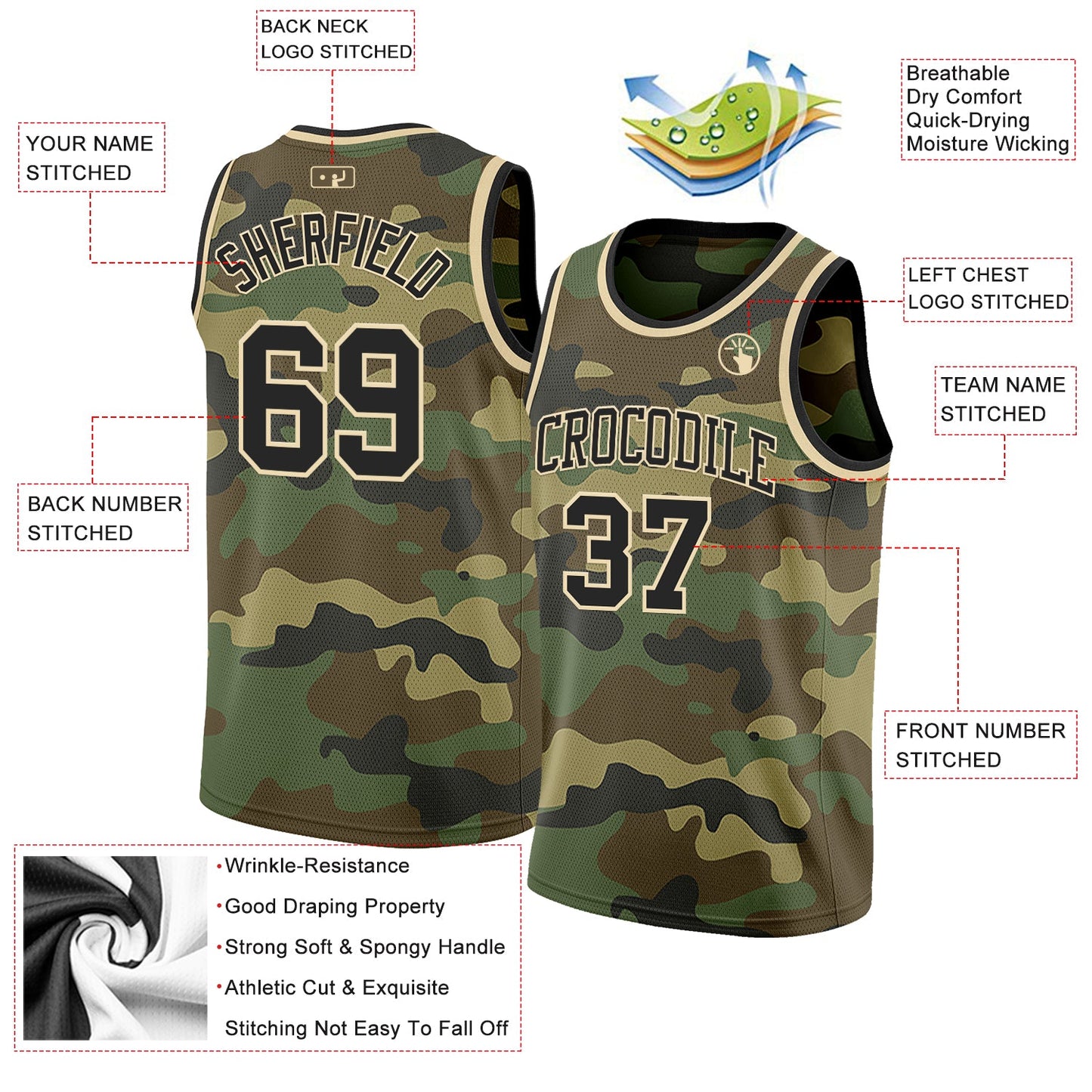 Custom Camo Black-Cream Authentic Salute To Service Basketball Jersey view 2