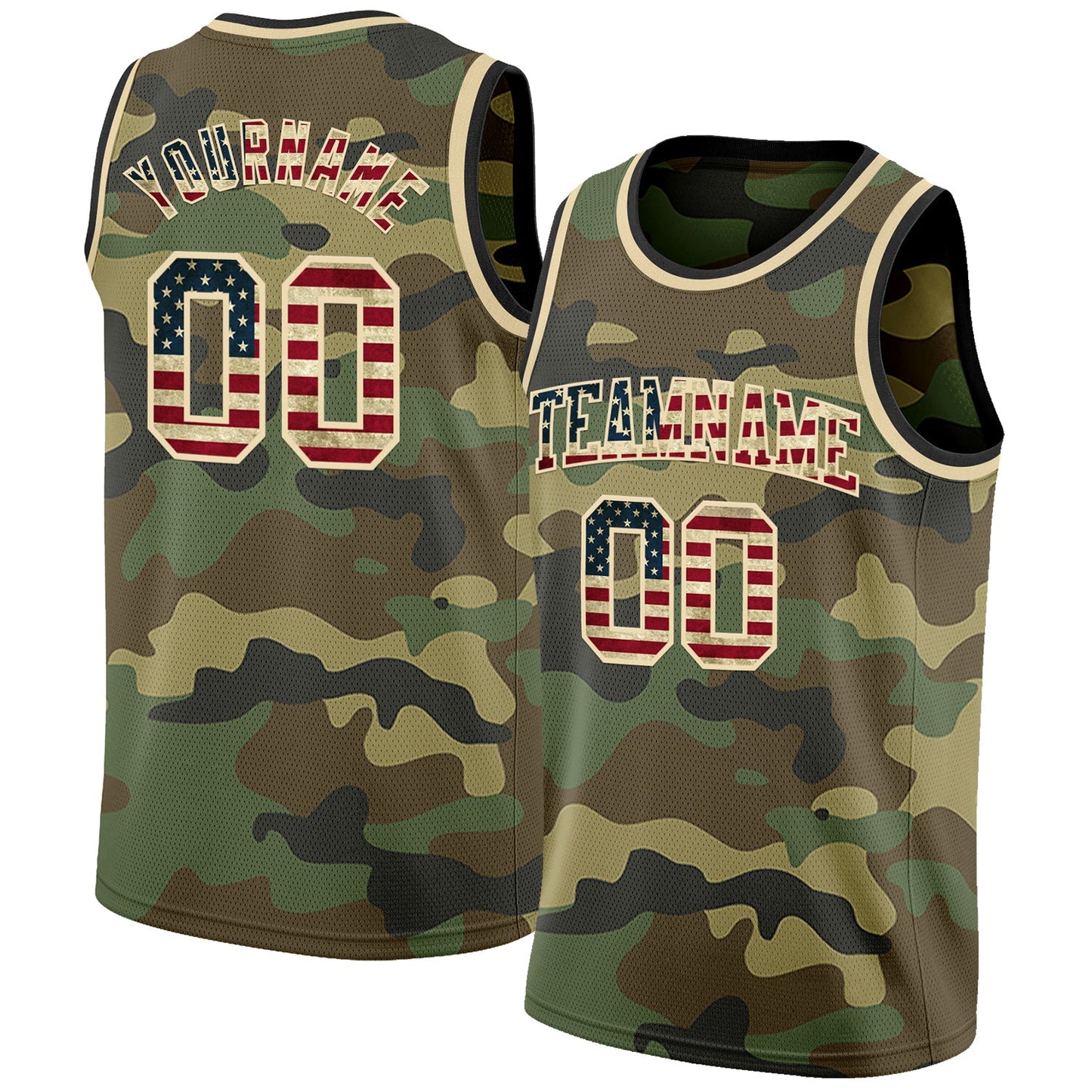 Custom Camo Vintage USA Flag Cream-Black Authentic Salute To Service Basketball Jersey - Main View