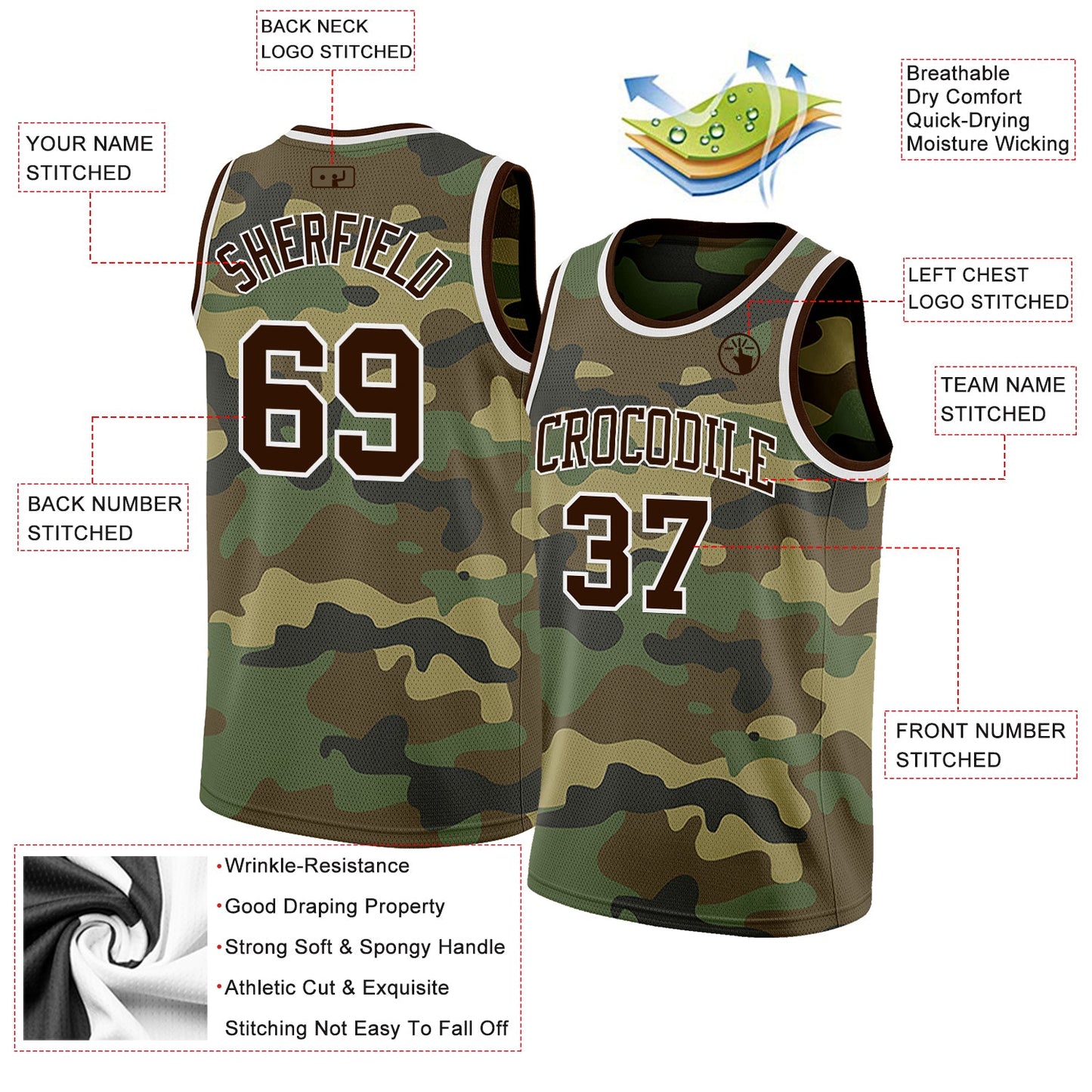 Custom Camo Brown-White Authentic Salute To Service Basketball Jersey view 2