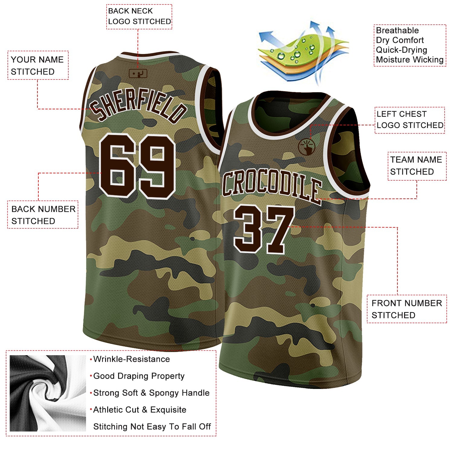 Custom Camo Brown-White Authentic Salute To Service Basketball Jersey view 2