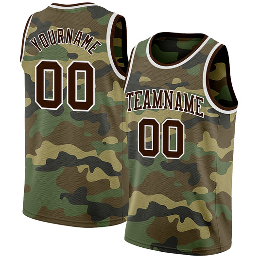 Custom Camo Brown-White Authentic Salute To Service Basketball Jersey - Main View