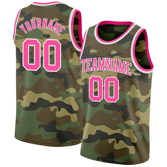 Custom Camo Pink-White Authentic Salute To Service Basketball Jersey - Main View