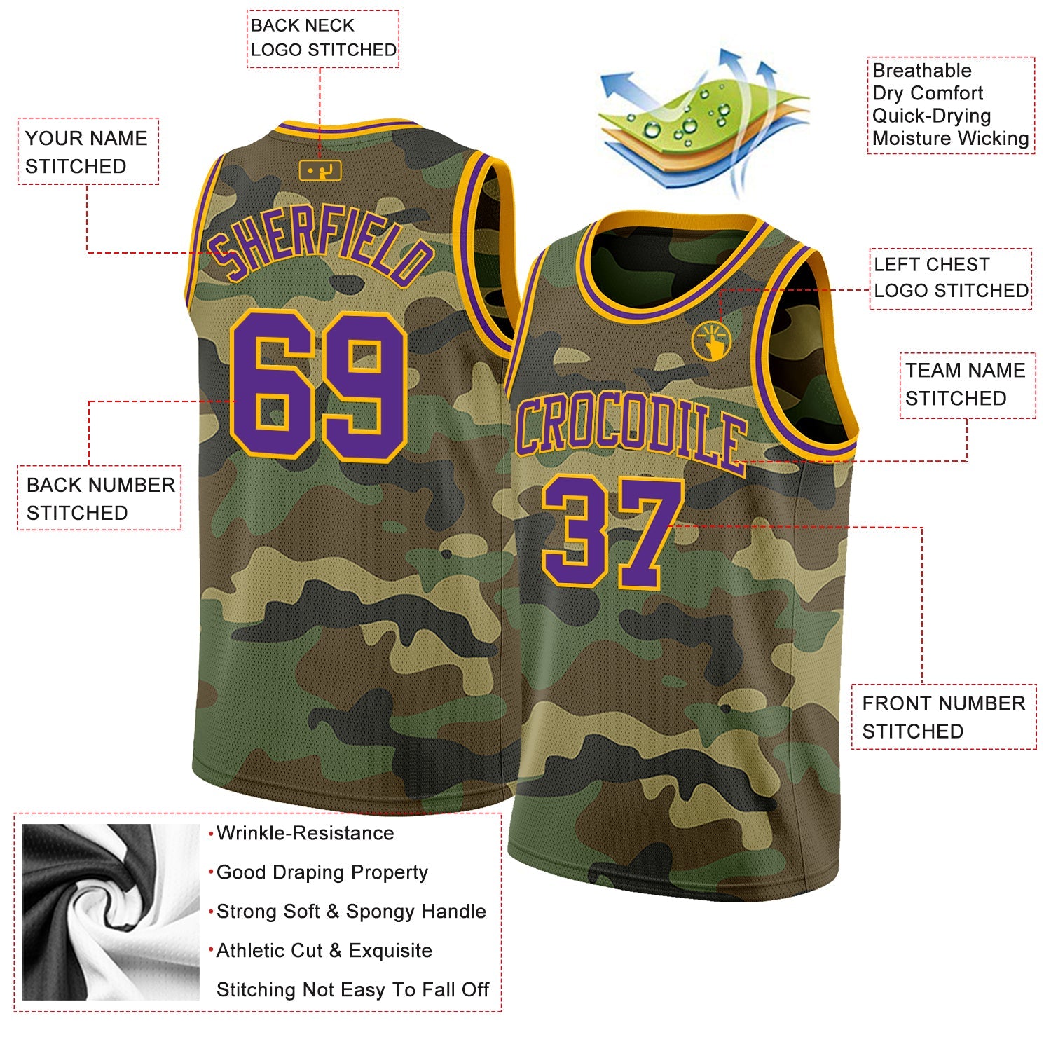 Custom Camo Purple-Gold Authentic Salute To Service Basketball Jersey view 2