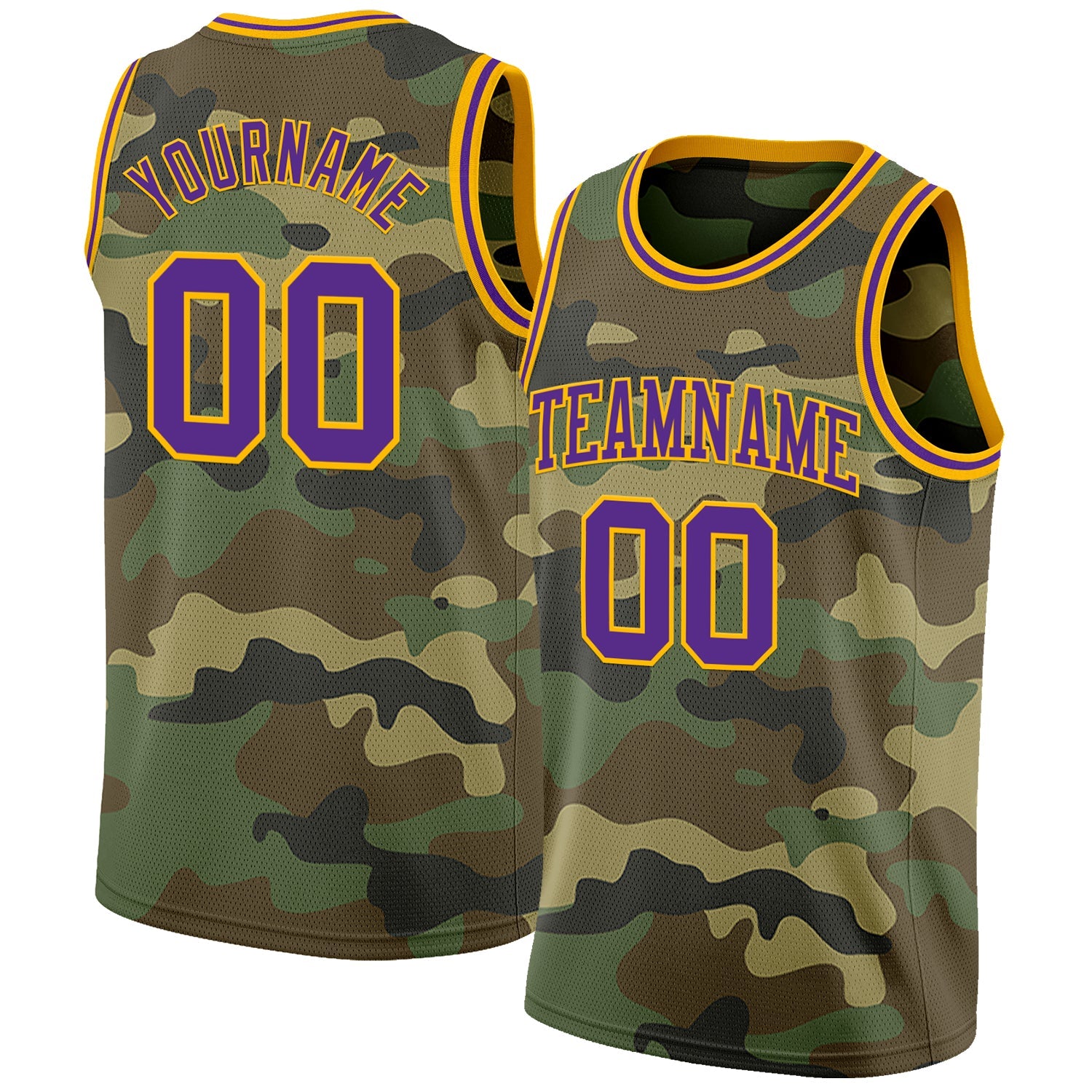 Custom Camo Purple-Gold Authentic Salute To Service Basketball Jersey - Main View