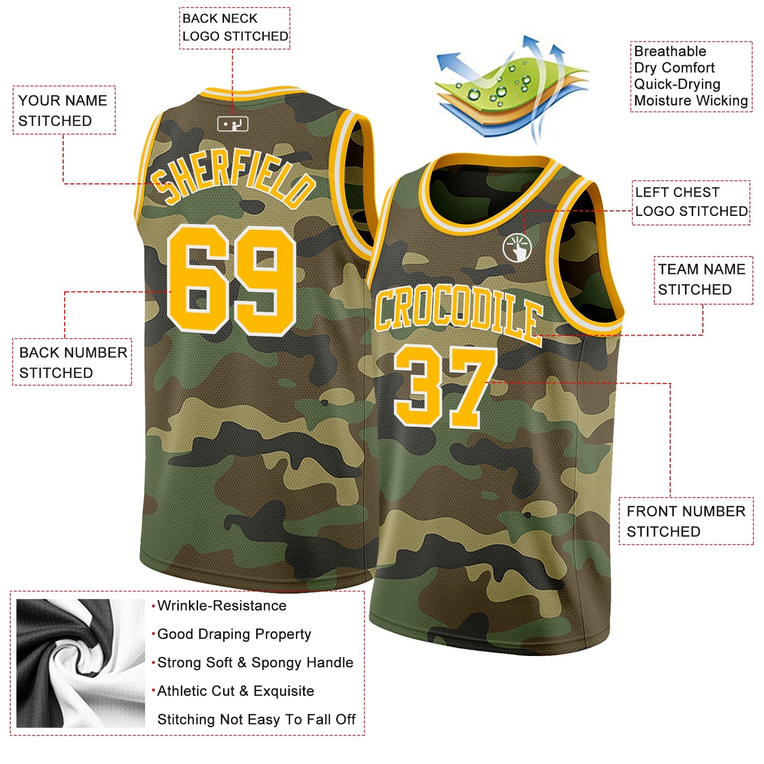 Custom Camo Gold-White Authentic Salute To Service Basketball Jersey view 2