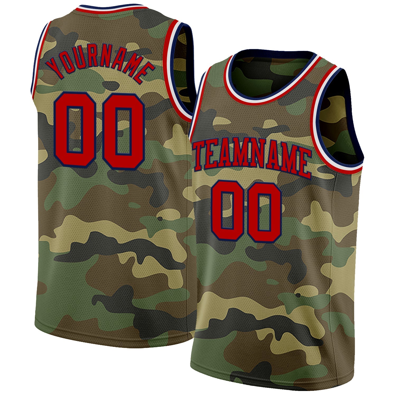 Custom Camo Red Navy-White Authentic Salute To Service Basketball Jersey - Main View