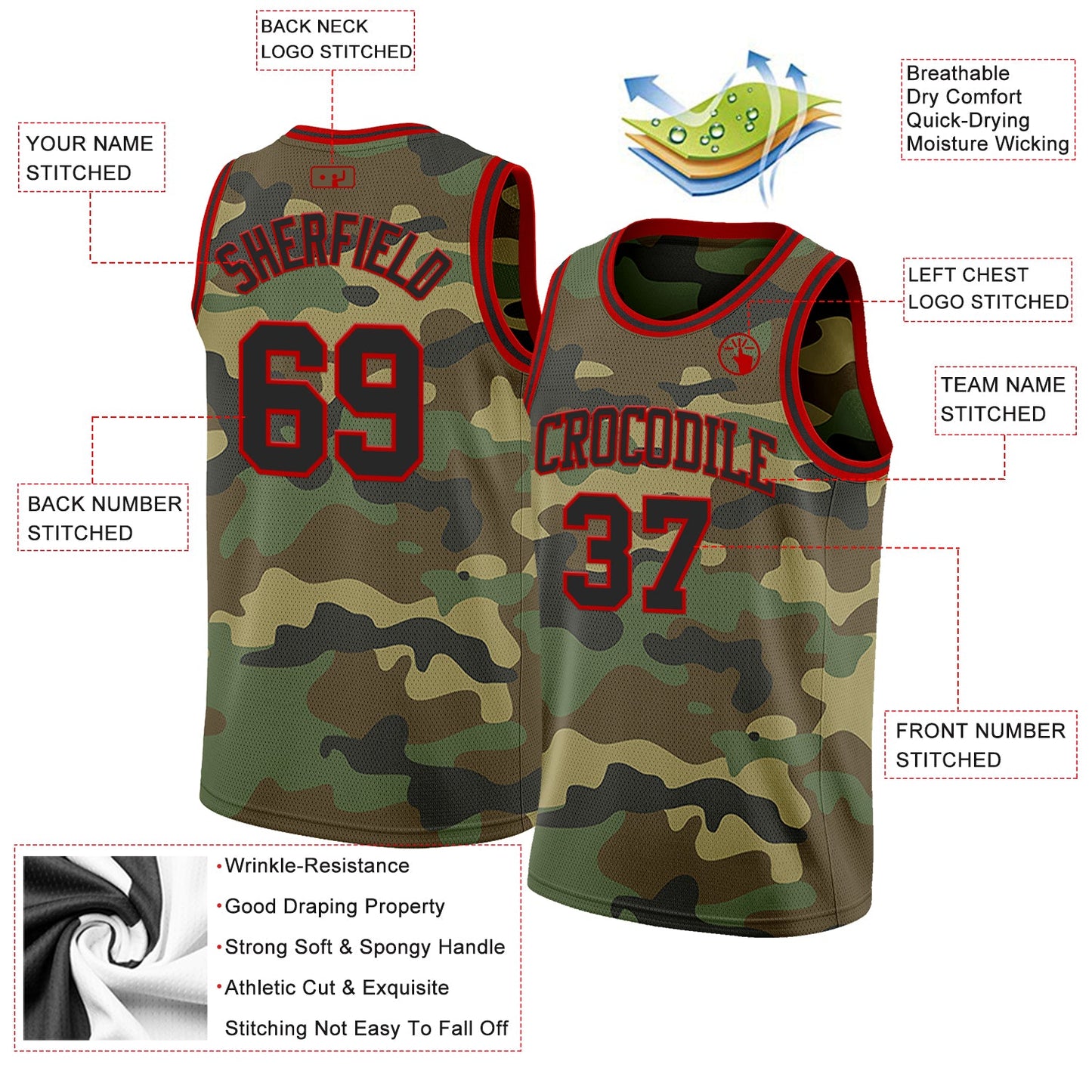 Custom Camo Black-Red Authentic Salute To Service Basketball Jersey view 2