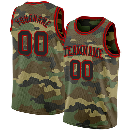 Custom Camo Black-Red Authentic Salute To Service Basketball Jersey - Main View