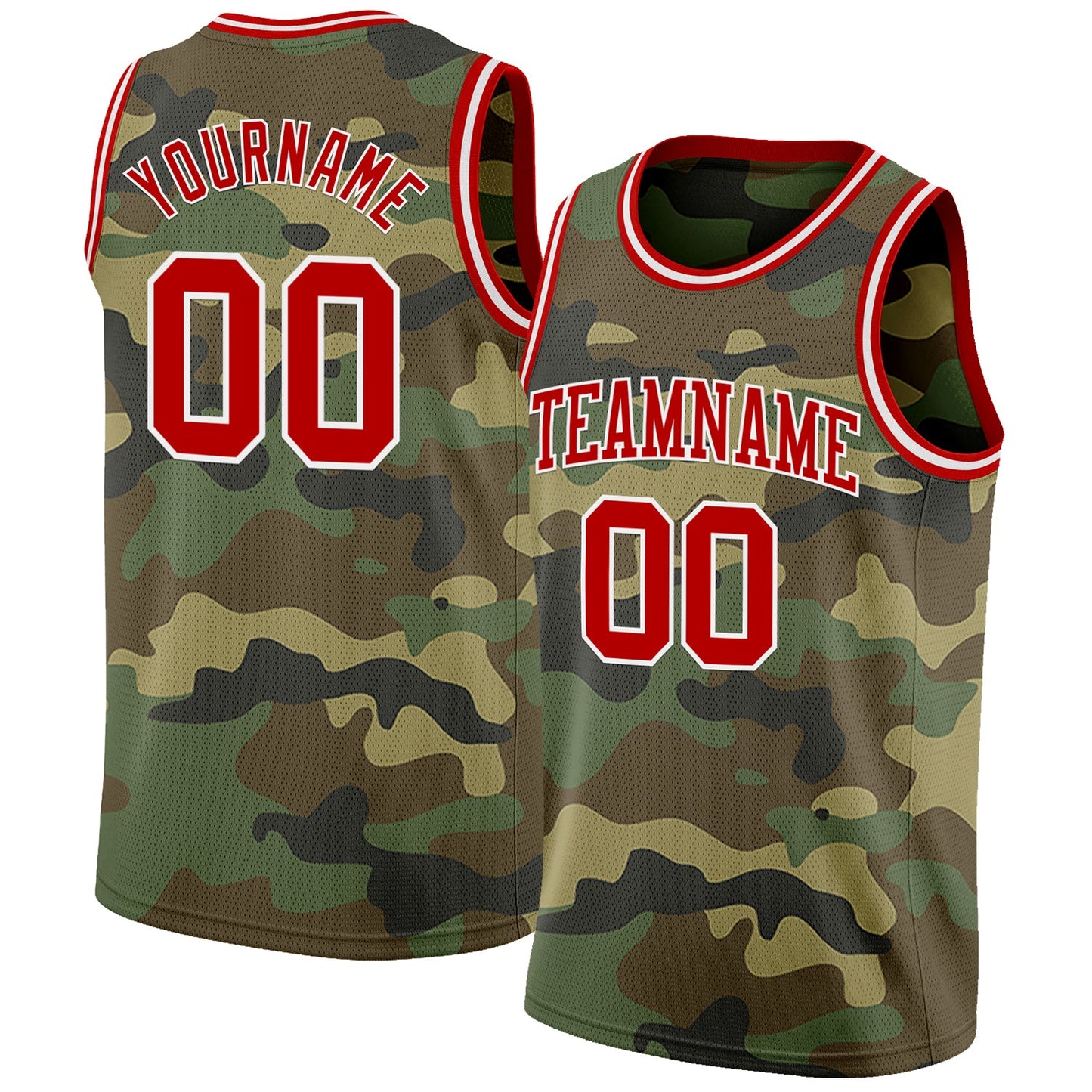 Custom Camo Red-White Authentic Salute To Service Basketball Jersey - Main View